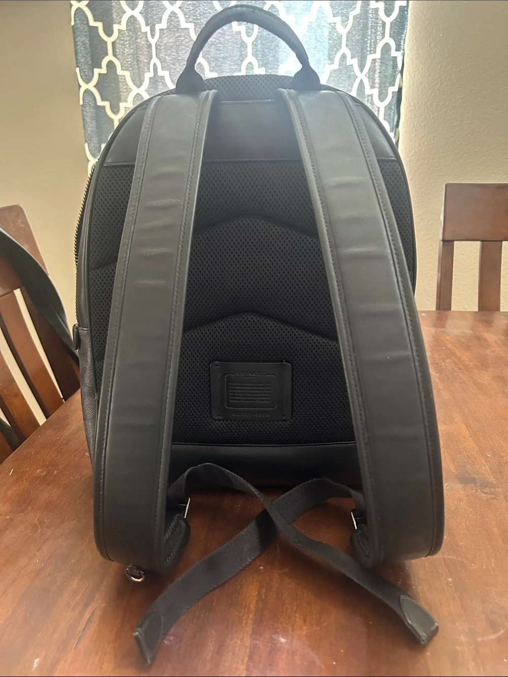 Coach Black and Gray Signature Canvas Backpack with Leather Pocket